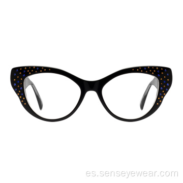 Cat Ojo Rhinestone Acetate Marco óptico Gafas